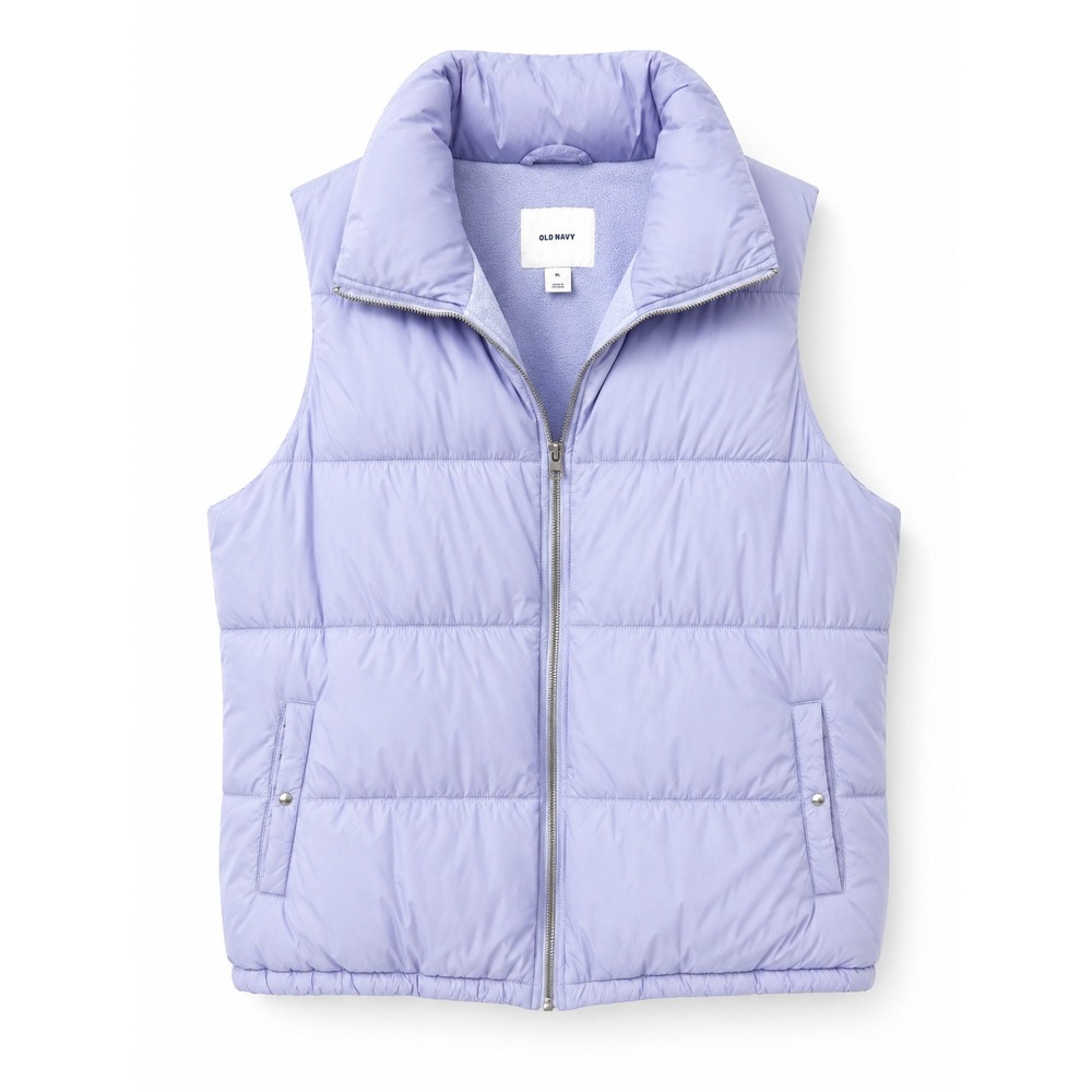 Old Navy Women's XL Lilac Fleece Lined Puffer Vest Full Zip Mock Neck